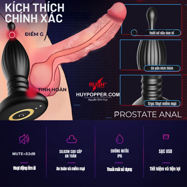 Máy rung thụt hậu môn sấm sét mạnh mẽ, kích thích tột đỉnh
