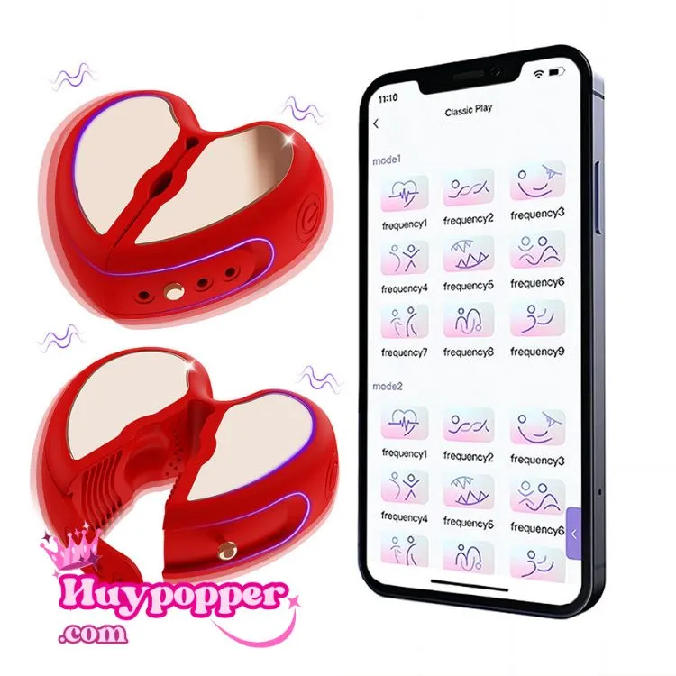 Heart Remote Control Vibrating Nipple Clamps App Operated Silicone