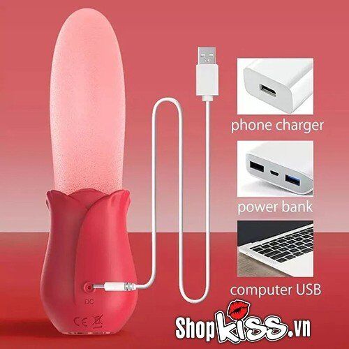 Red Rose G-Spot Clitoral Tongue Vibrator Silicone