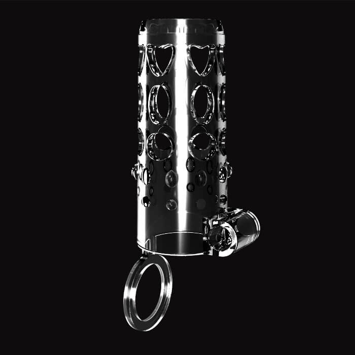 Bao cao su đôn dên trong suốt rung mạnh kèm quai đeo tiện lợi