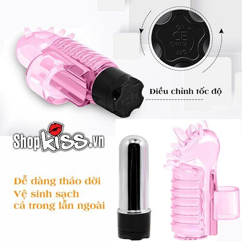 Trứng rung đeo ngón tay silicon mềm 4 chế độ rung hồng nhạt