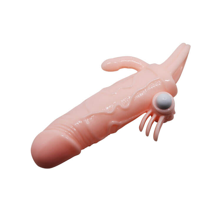 Ribbed Vibrating Penis Extender Condom Adjustable Strap Soft Silicone