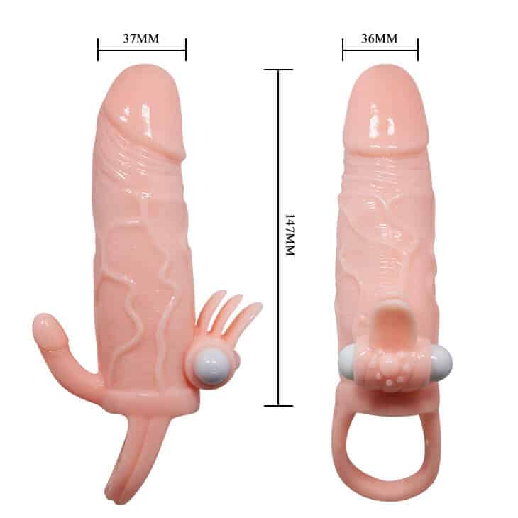 Ribbed Vibrating Penis Extender Condom Adjustable Strap Soft Silicone