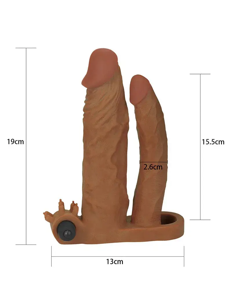 Bao đôn dương vật da nâu 2 nhánh rung TPE tăng 5cm dài rộng cực đã Bao đôn dương vật da nâu 2 nhánh rung TPE tăng 5cm dài rộng cực đã