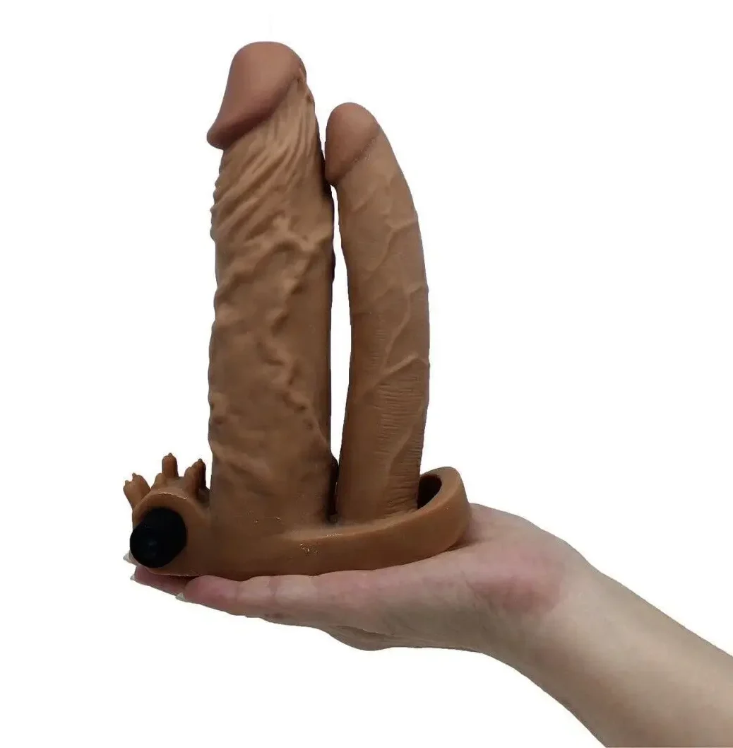 Bao đôn dương vật da nâu 2 nhánh rung TPE tăng 5cm dài rộng cực đã Bao đôn dương vật da nâu 2 nhánh rung TPE tăng 5cm dài rộng cực đã