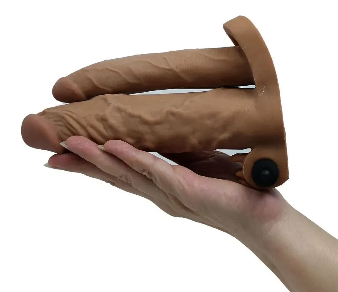 Bao đôn dương vật da nâu 2 nhánh rung TPE tăng 5cm dài rộng cực đã Bao đôn dương vật da nâu 2 nhánh rung TPE tăng 5cm dài rộng cực đã