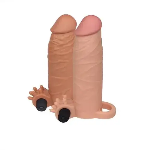 Bao cao su đôn dên dành cho các quý ông làm to dài dương vật nam giới BD23 chất liệu TPE tăng 5cm chiều dài và 35% độ dày có rung màu da  màu nâu