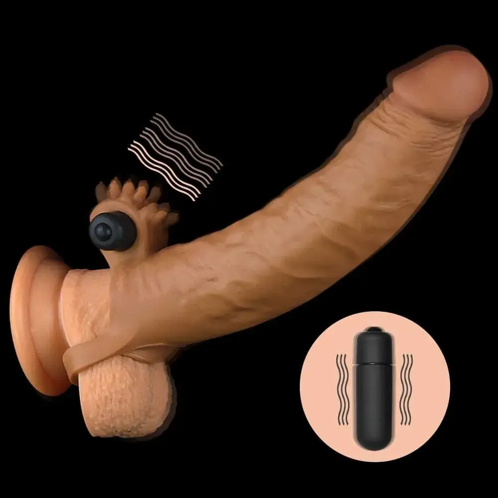Bao cao su đôn dên dành cho các quý ông làm to dài dương vật nam giới BD23 chất liệu TPE tăng 5cm chiều dài và 35% độ dày có rung màu da  màu nâu