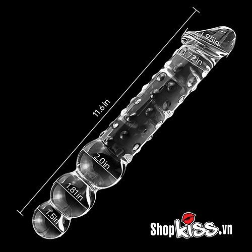 Glass Double-Ended Vibrating Dildo Safe Body Material 29.5cm Length
