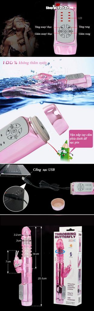 Dương vật rung thụt ngoáy sạc pin cho nữ chất liệu TPE + ABS an toàn