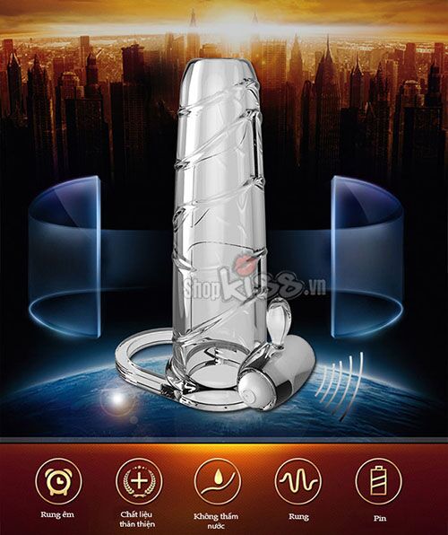 Bao đôn quai đeo hở đầu có rung tăng khoái cảm đôi bên