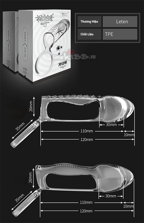 Leten Transparent Penis Sleeve with Adjustable Strap 11cm