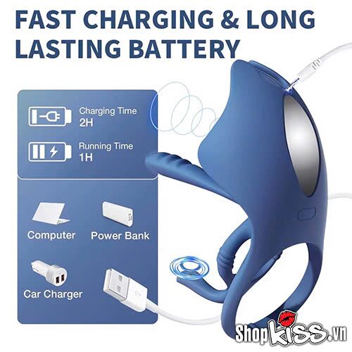 Svakom Barzillai Multi-Point Vibrating Ring for Couples Blue Silicone