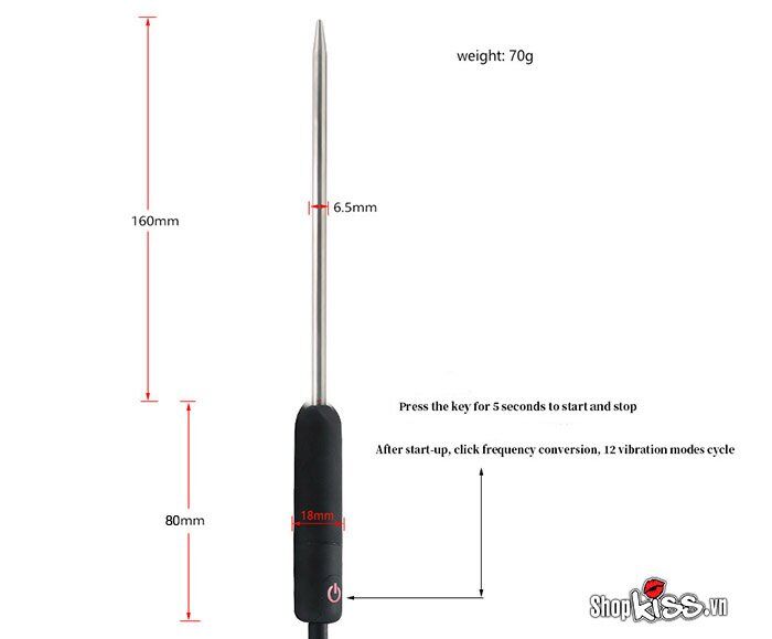 Thanh rung kích thích niệu đạo thép không gỉ sạc pin an toàn