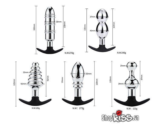 Bộ dụng cụ kích thích hậu môn kim loại silicon chất lượng cao giá tốt