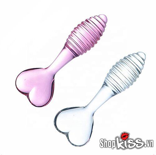 Heart Tail Glass Anal Plug Stimulator 12.7cm Rose Color