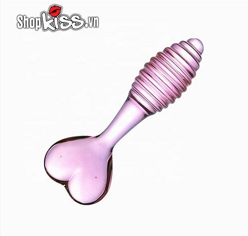 Heart Tail Glass Anal Plug Stimulator 12.7cm Rose Color