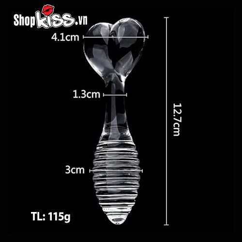 Heart Tail Glass Anal Plug Stimulator 12.7cm Rose Color