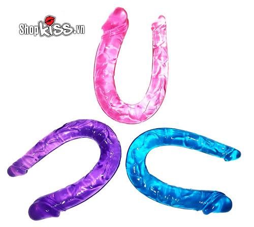 Dương vật 2 đầu trong suốt Double Dong sextoy les kích thích an toàn