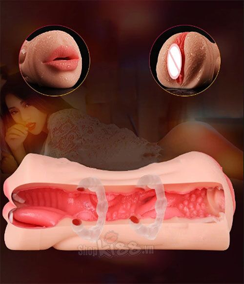 Âm Đạo Giả Hai Đầu Silicone TPE Môi Xinh Bướm Hồng Dùng Nhiều Lần