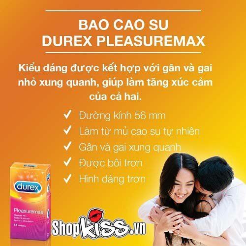 Bao cao su Durex Pleasuremax gân gai siêu kích thích chính hãng
