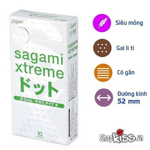 Bao cao su gai nhẹ Sagami Xtreme White hộp 10 cái siêu mỏng