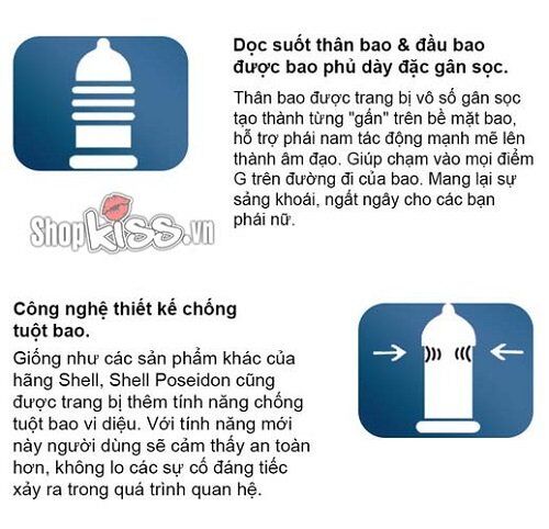 Bao cao su Shell Poseidon gân sọc bạc hà mát lạnh, siêu mỏng kéo dài