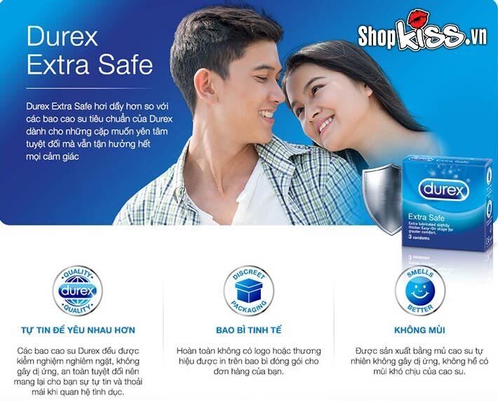Bao cao su Durex Extra Safe nhiều chất nhờn ngừa thai an toàn