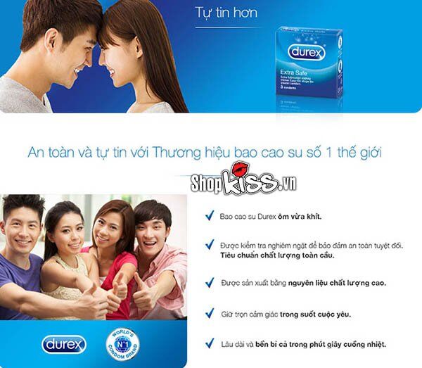 Bao cao su Durex Extra Safe nhiều chất nhờn ngừa thai an toàn