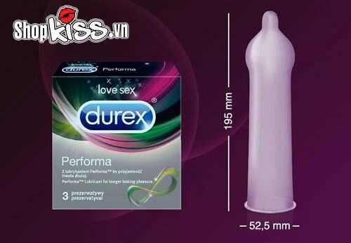 Bao cao su Durex Performa kéo dài thời gian mỏng nhẹ hộp 3 cái