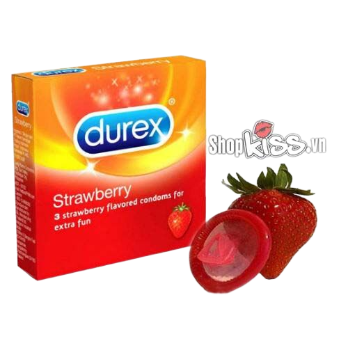 Bao cao su hương dâu Durex Strawberry thiên nhiên an toàn mỏng nhẹ quyến rũ 