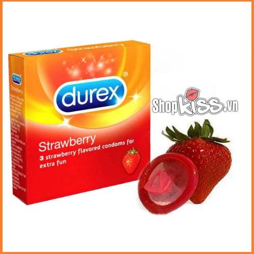 Bao cao su hương dâu Durex Strawberry thiên nhiên an toàn mỏng nhẹ quyến rũ