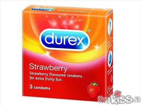 Bao cao su hương dâu Durex Strawberry thiên nhiên an toàn mỏng nhẹ quyến rũ