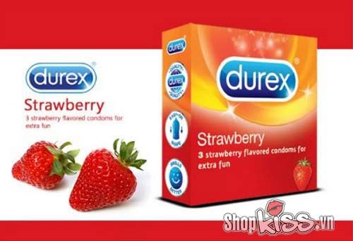 Bao cao su hương dâu Durex Strawberry thiên nhiên an toàn mỏng nhẹ quyến rũ
