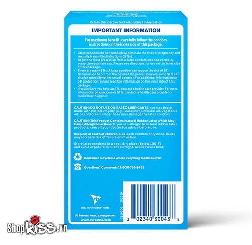 Bao cao su Durex XXL hộp 12 cái an toàn kích cỡ lớn siêu bôi trơn