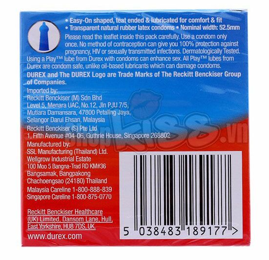 Bao cao su Durex Love kéo dài thời gian hộp 3 cái mỏng an toàn