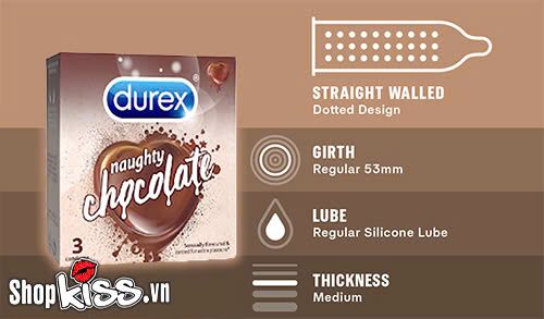 Bao cao su Durex Naughty Chocolate hương socola ngọt ngào 3 cái