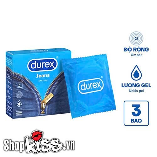 Bao cao su Durex Jeans hộp 3 cái, an toàn, mềm mại, không màu