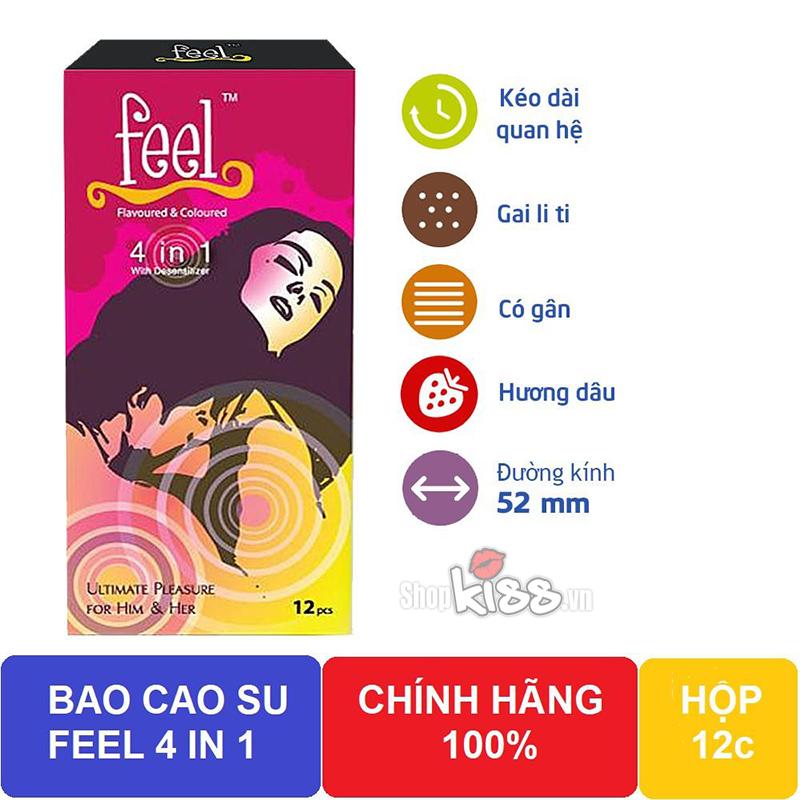 Bao cao su hương dâu kéo dài quan hệ Feel 4 in 1 mát lạnh