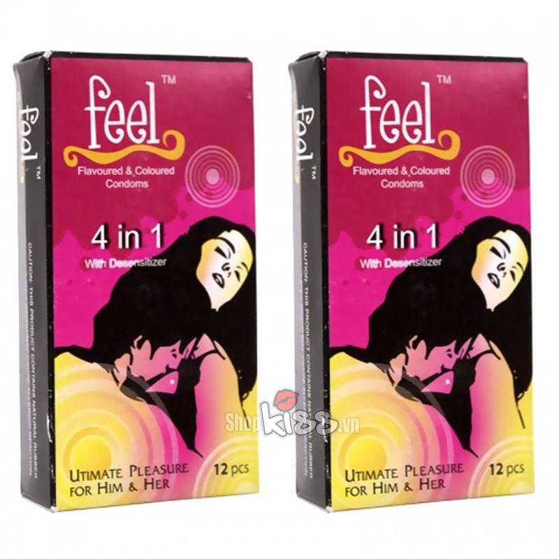 Bao cao su hương dâu kéo dài quan hệ Feel 4 in 1 mát lạnh