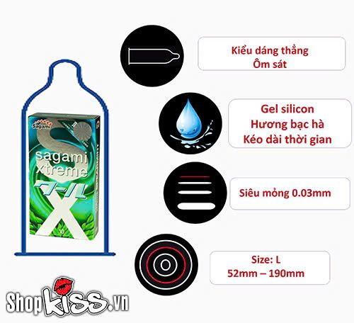 Bao cao su Sagami Xtreme hương bạc hà mát lạnh siêu mỏng