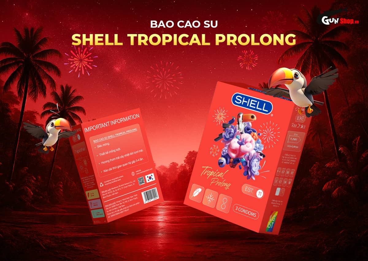 Bao cao su Shell Tropical Prolong siêu mỏng kéo dài hương trái cây
