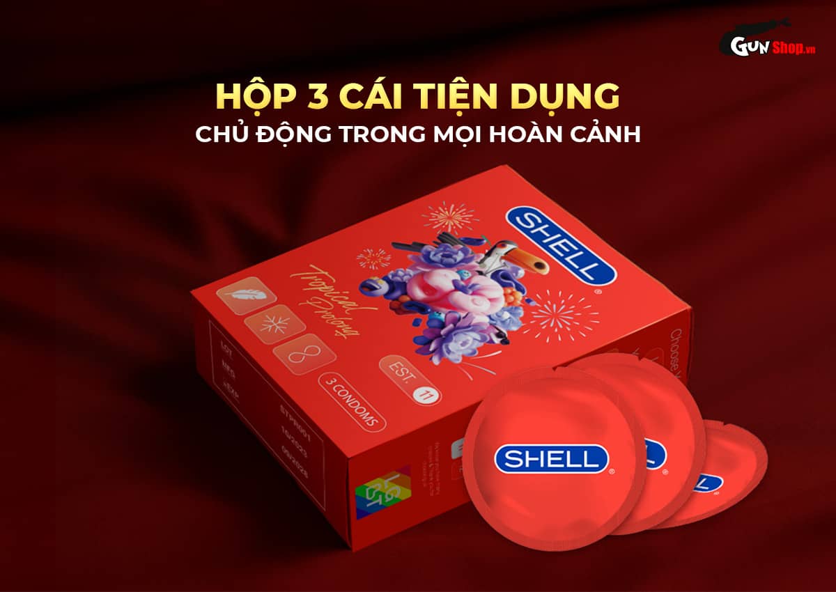 Bao cao su Shell Tropical Prolong siêu mỏng kéo dài hương trái cây