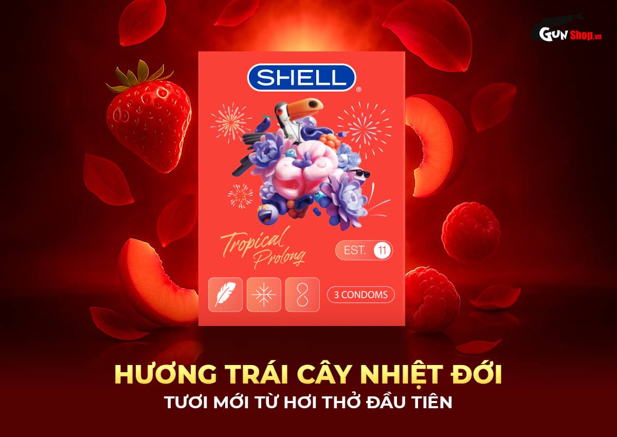 Bao cao su Shell Tropical Prolong siêu mỏng kéo dài hương trái cây