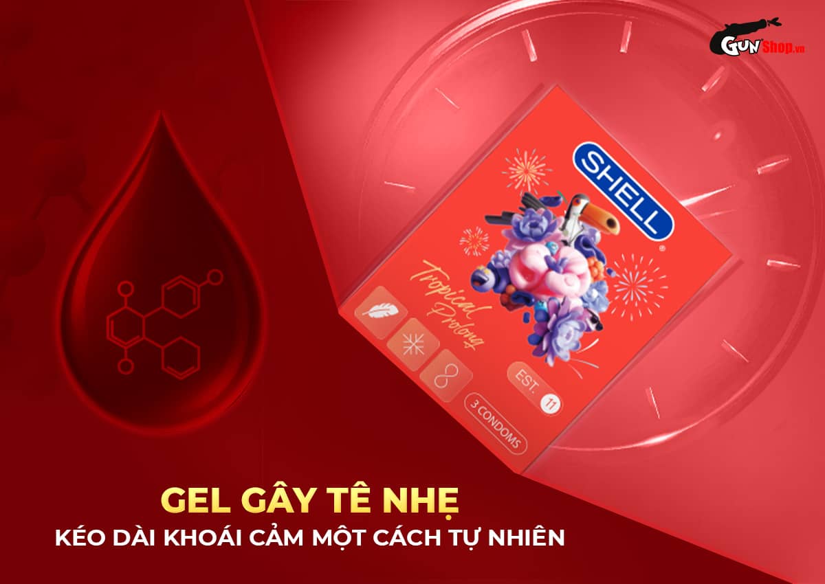 Bao cao su Shell Tropical Prolong siêu mỏng kéo dài hương trái cây