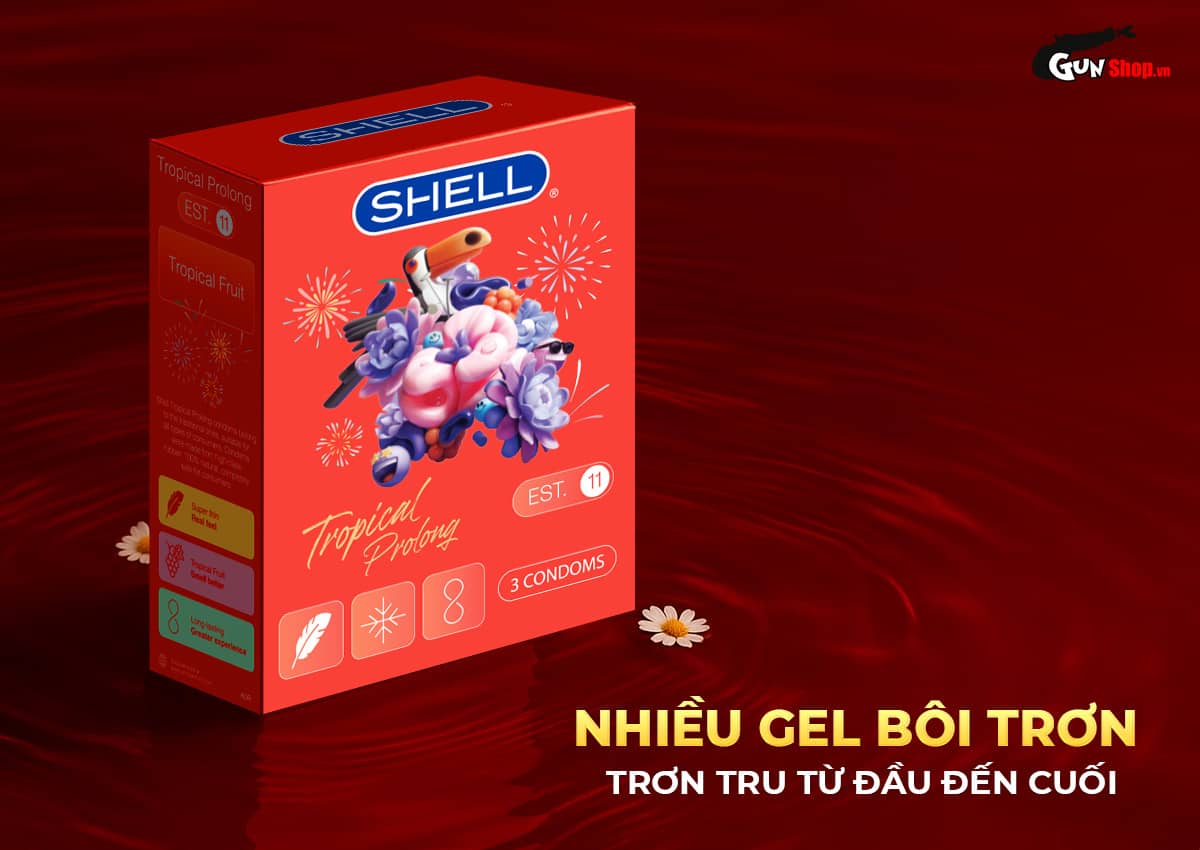Bao cao su Shell Tropical Prolong siêu mỏng kéo dài hương trái cây