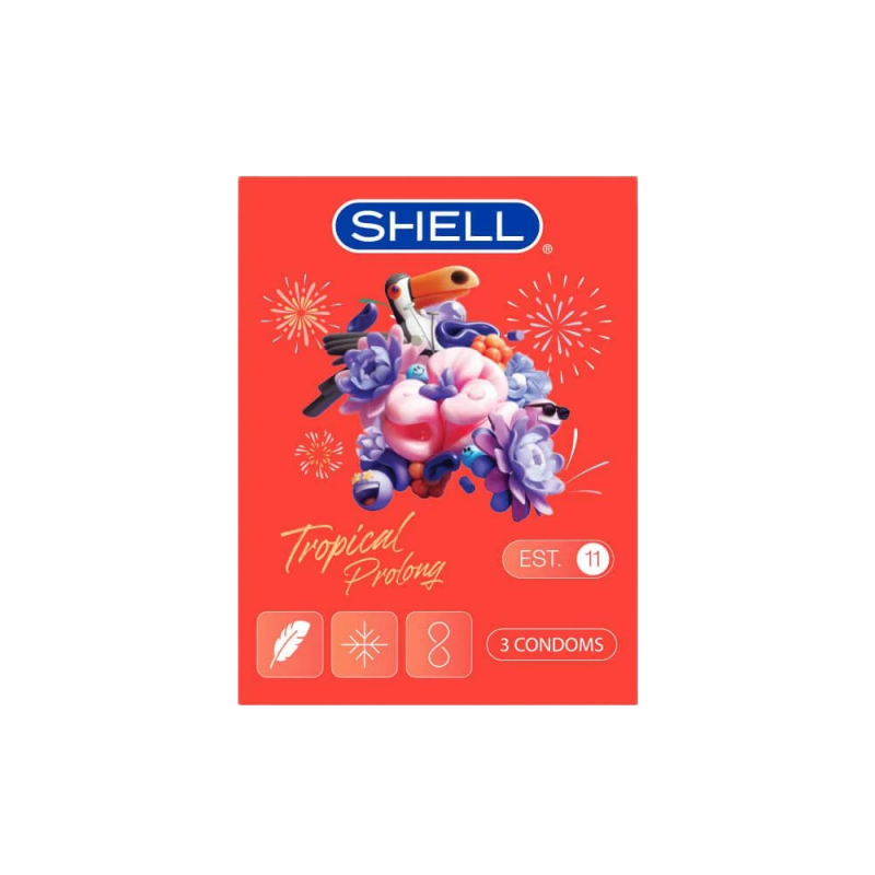  Đại lý Bao cao su Shell Tropical Prolong - Siêu mỏng kéo dài thời gian hương hoa quả nhiệt đới - Hộp  cao cấp 