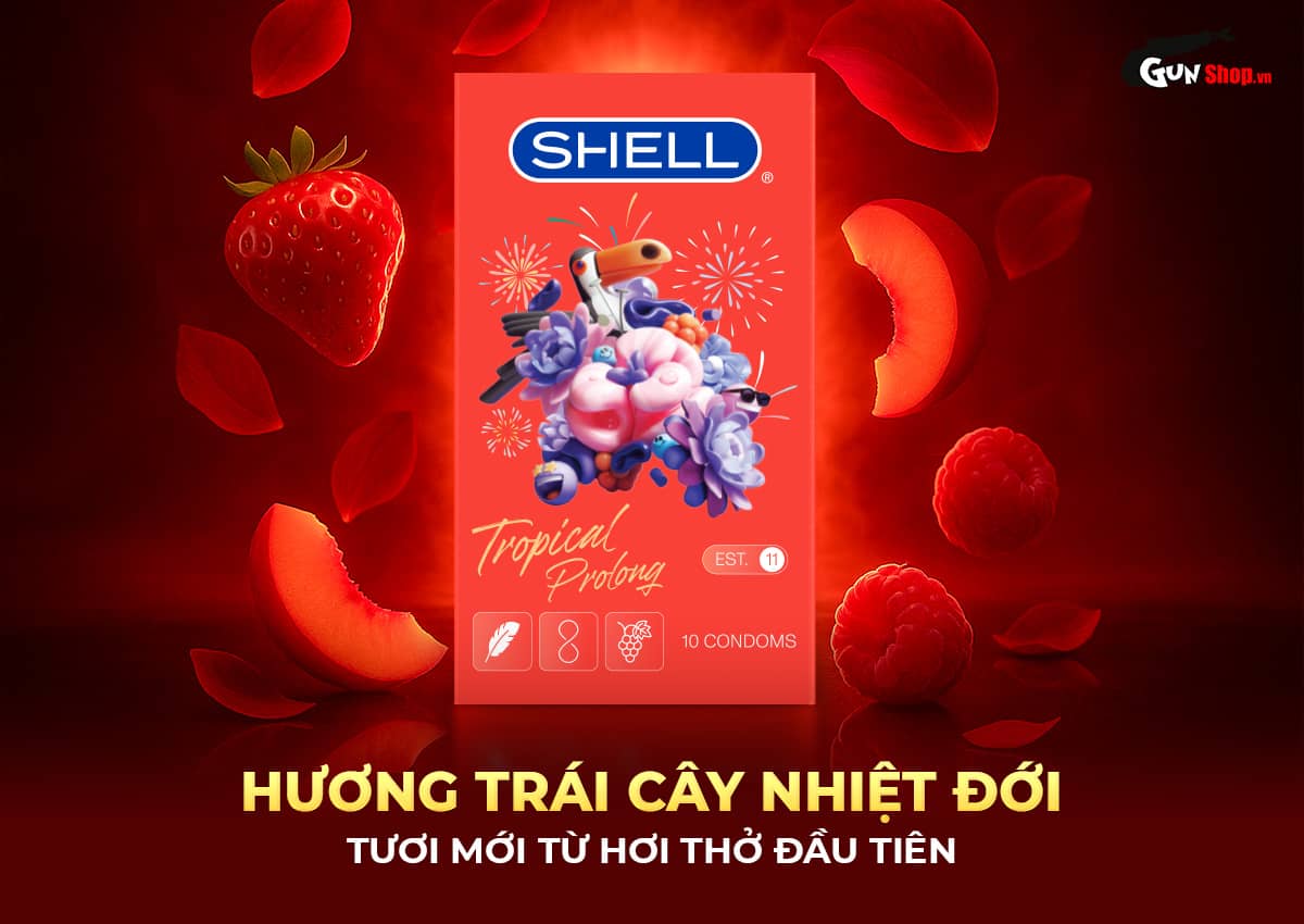 Bao cao su Shell Tropical Prolong hương hoa quả nhiệt đới siêu mỏng, kéo dài