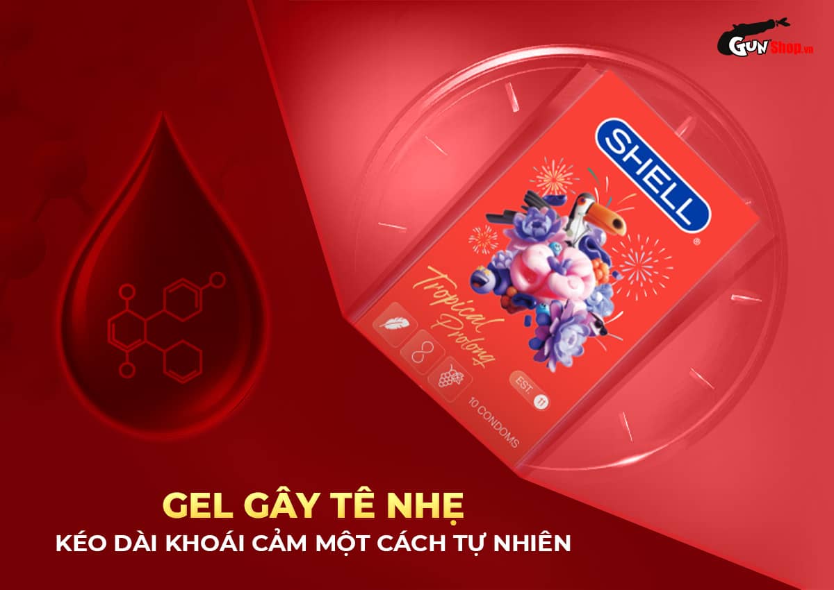 Bao cao su Shell Tropical Prolong hương hoa quả nhiệt đới siêu mỏng, kéo dài