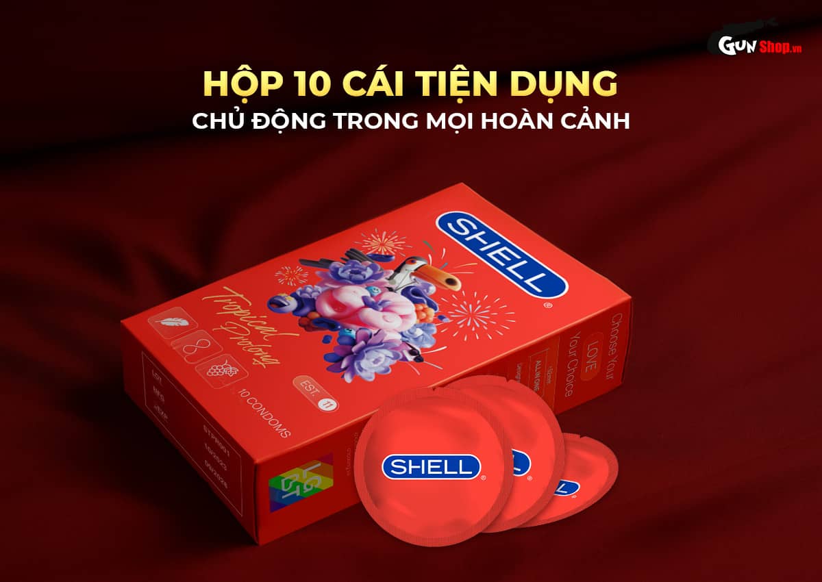 Bao cao su Shell Tropical Prolong hương hoa quả nhiệt đới siêu mỏng, kéo dài